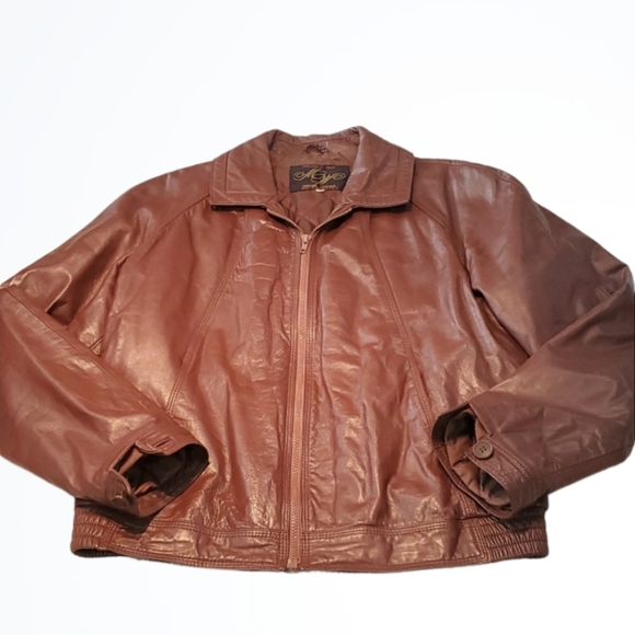 Vintage Montgomery Ward Brown Leather Bomber Jacket Size 42 or Women's 12 - Picture 1 of 8